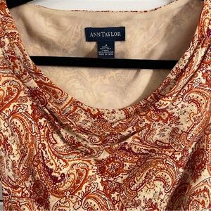 Ann Taylor Silk Paisley Cowl Neck Sleeveless Midi Dress Fit & Flare